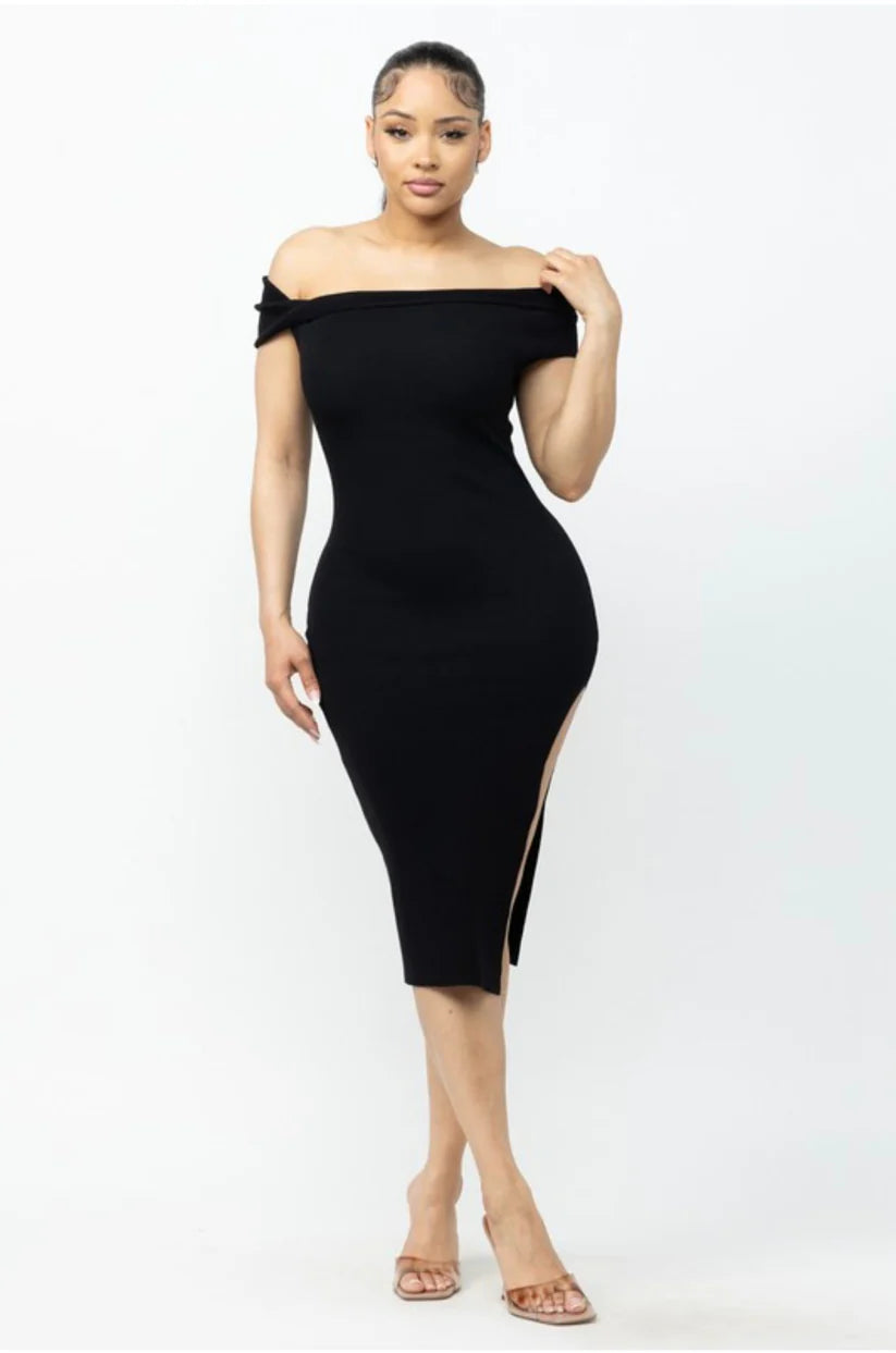 OFF SHOULDER MIDI DRESS