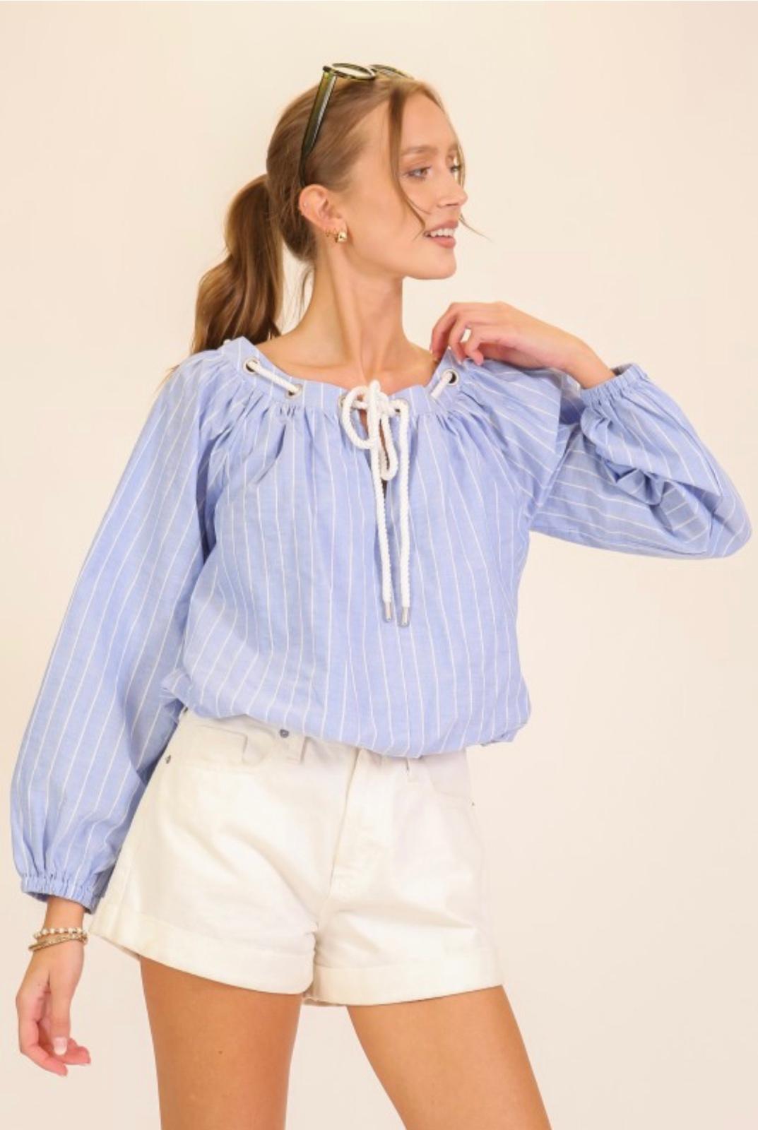 Harbor Stripe Rope Tie Blouse