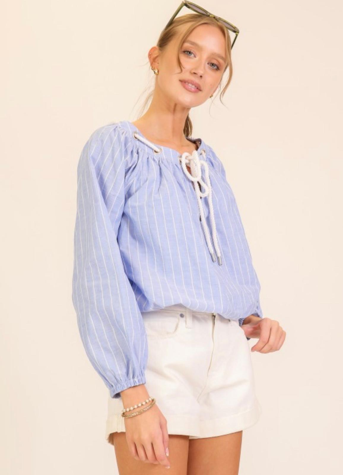 Harbor Stripe Rope Tie Blouse
