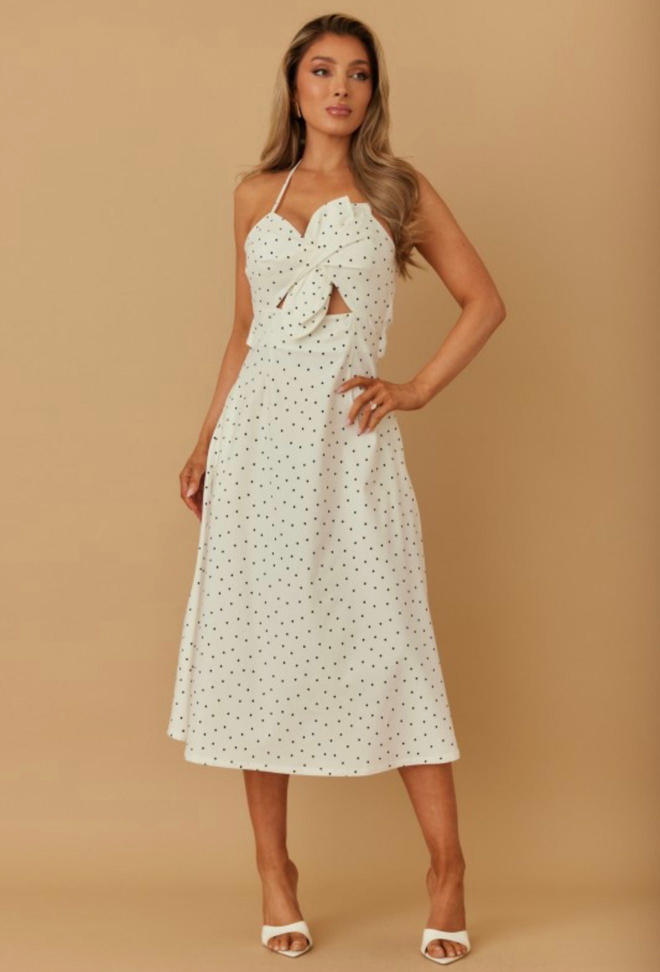 Zara Polka Dot Flower Bow Midi Dress