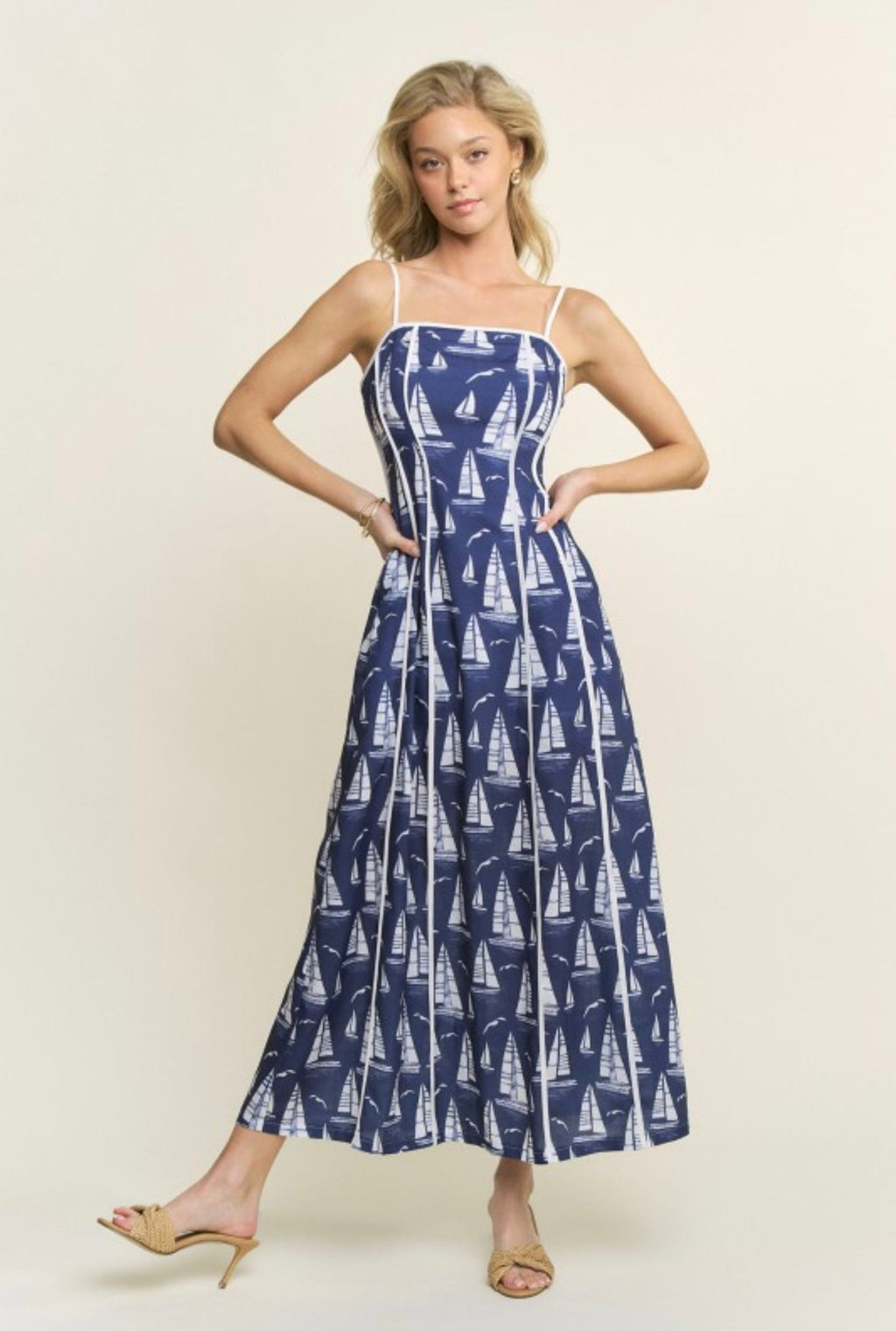 Moana Printed Marine Midi Dress