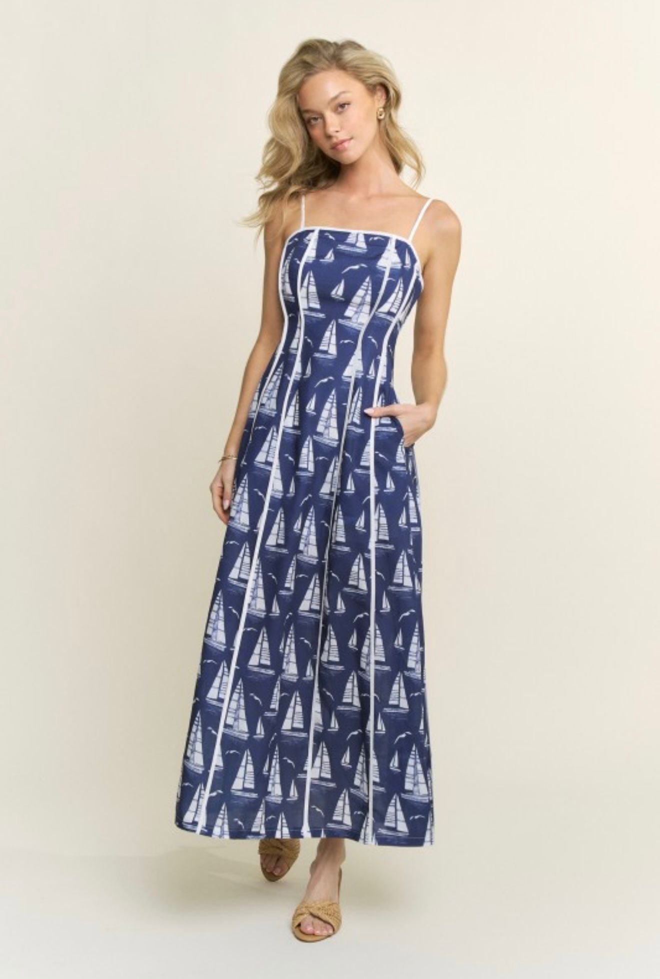 Moana Printed Marine Midi Dress