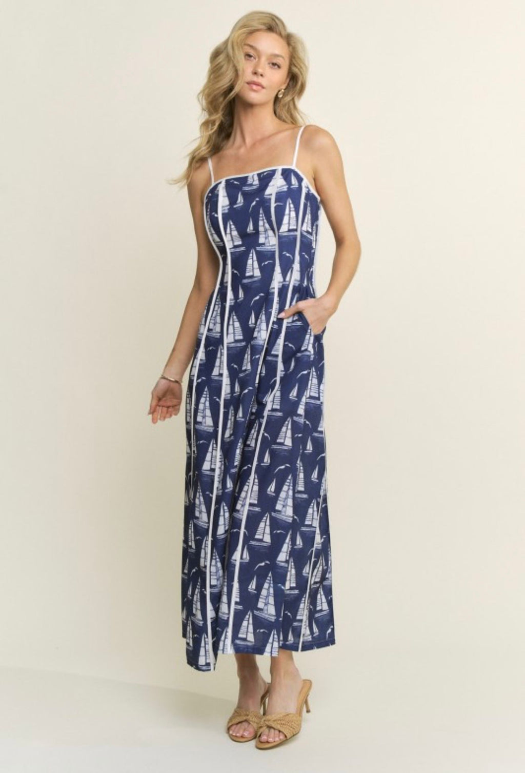 Moana Printed Marine Midi Dress