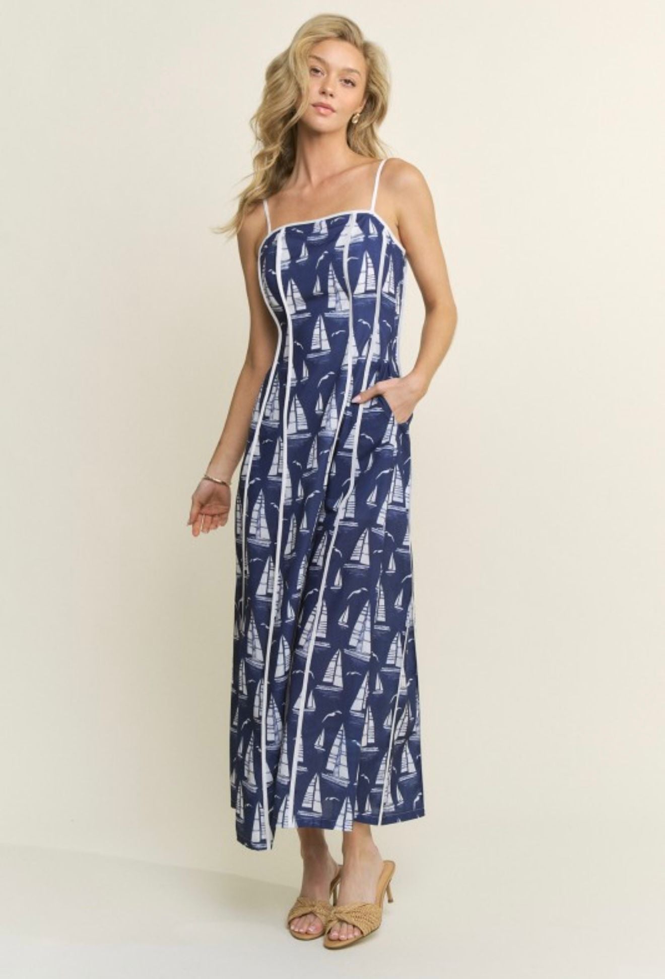 Moana Printed Marine Midi Dress