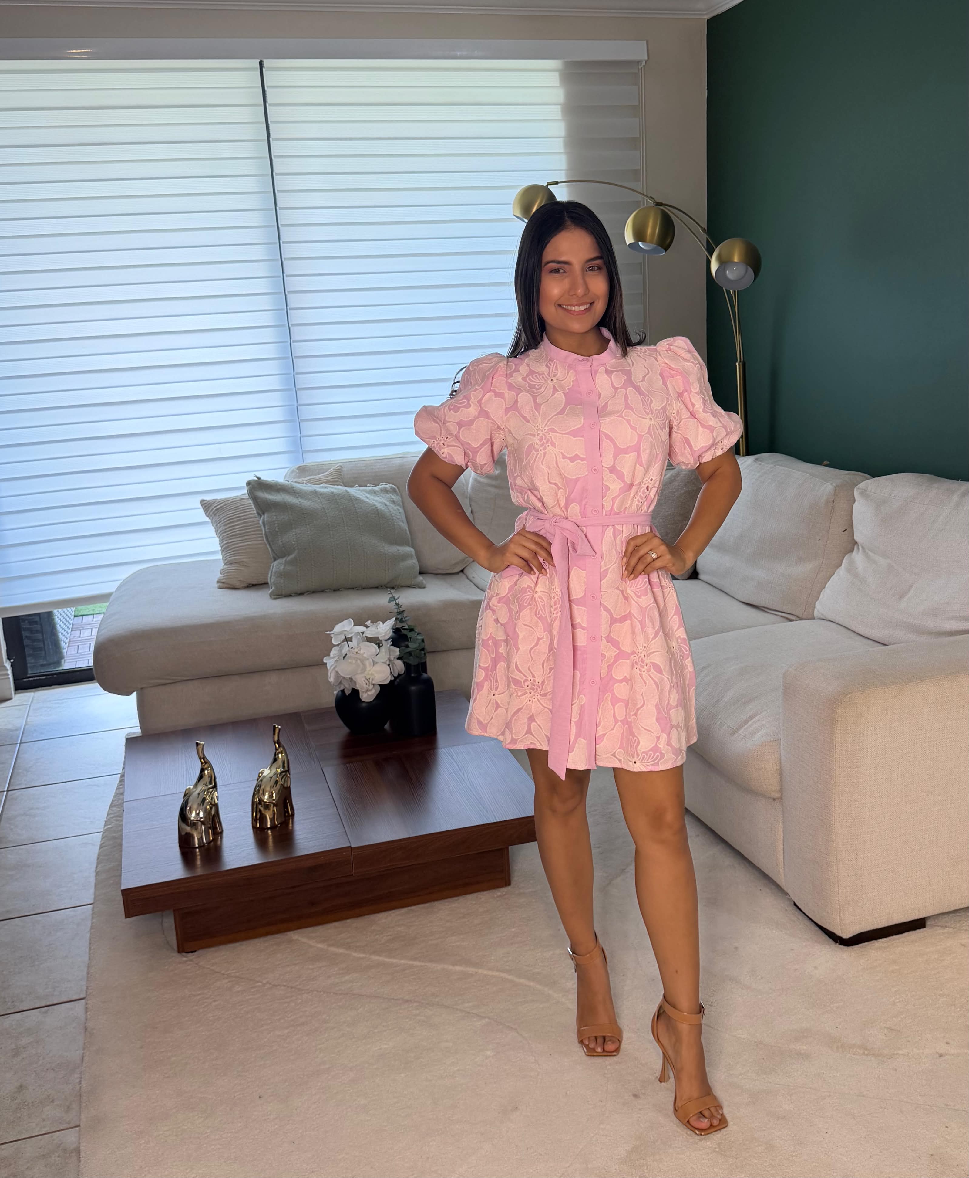 Rose Embroidered Pink Short Dress