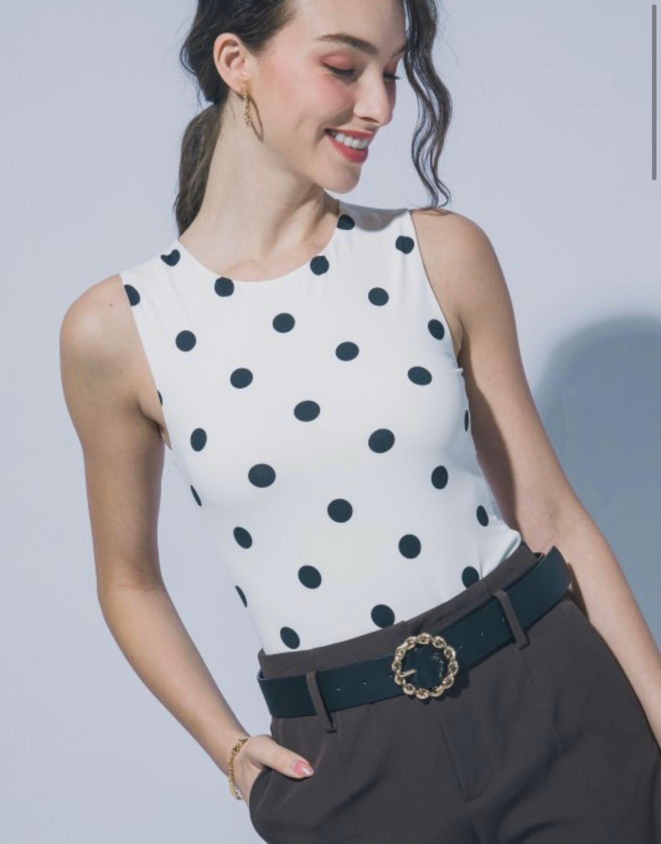Elena Round Neck Polka Dot Bodysuit