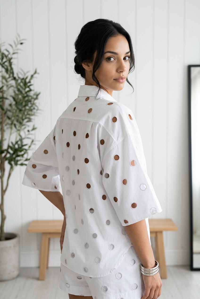 Sofía White Rhinestone Circle Short Set
