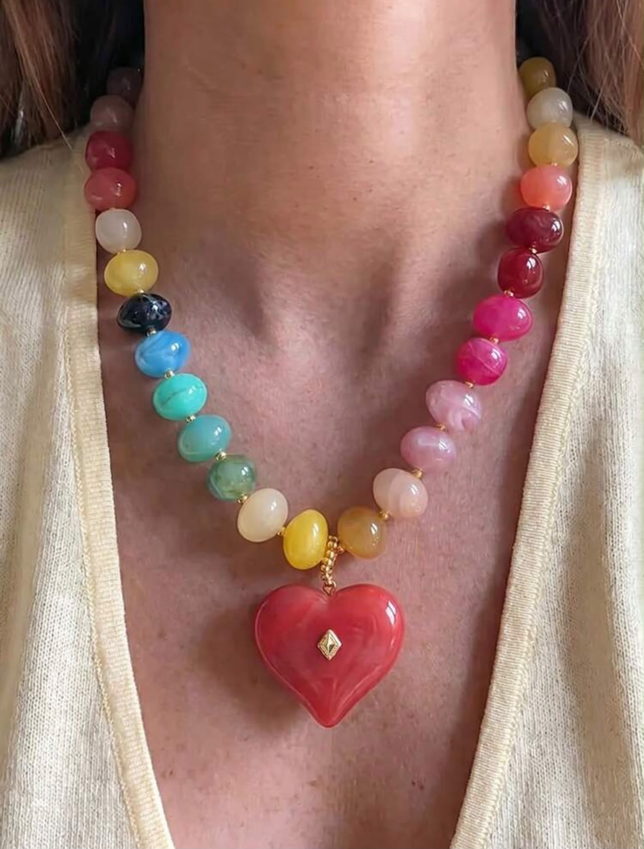 Fashion Resin Tie Dye Beaded Heart Necklace