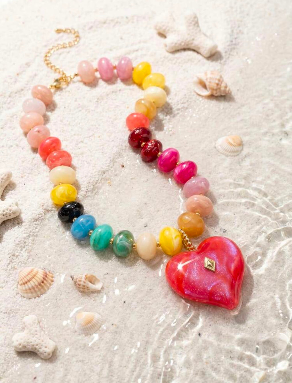 Fashion Resin Tie Dye Beaded Heart Necklace