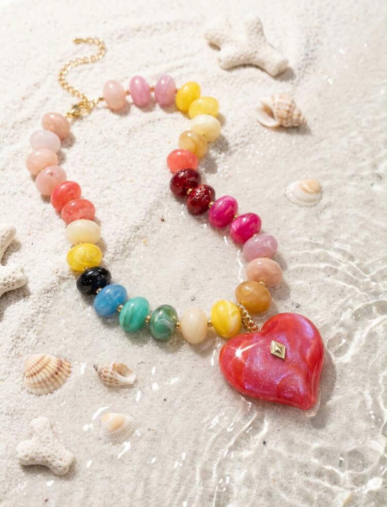 Fashion Resin Tie Dye Beaded Heart Necklace