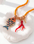 Summer Ocean Style Starfish Pendant Red Coral Necklace