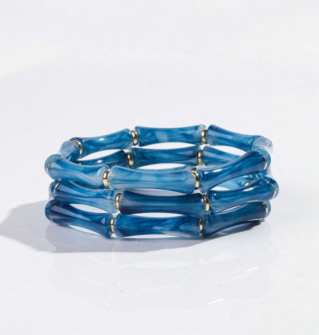 Bohemian Acrylic Marble Texture Bamboo Beaded Elastic