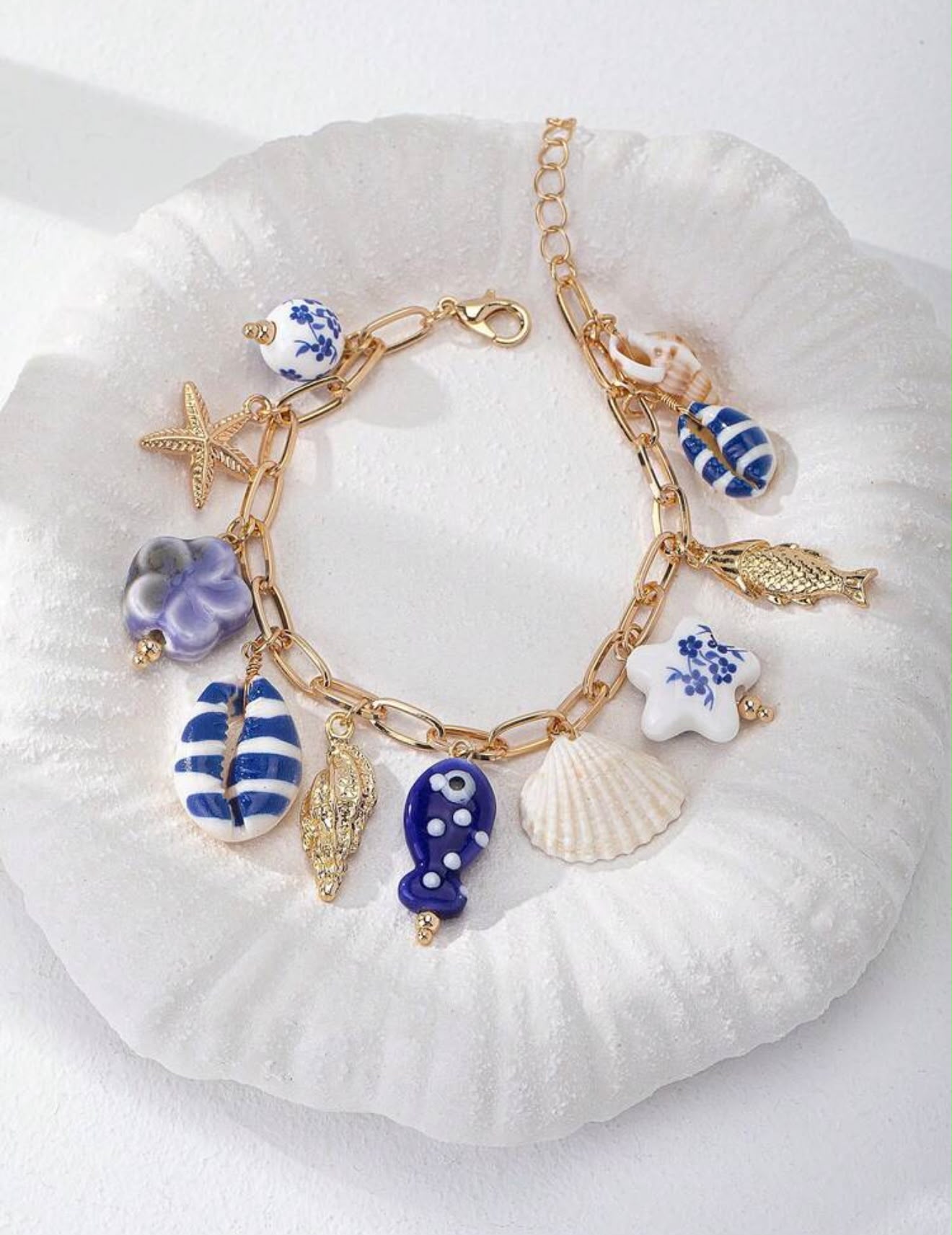 Handmade Starfish & Shell Pendant Bracelet Beach Style