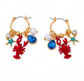 Summer Beach Vacation Style Red Lobster Charm Hoop Earrings