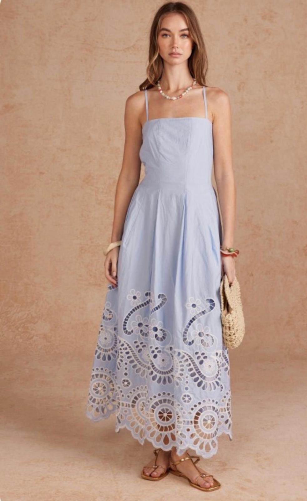 Elisa Scaloped Eyelet Embroidered Midi Dress