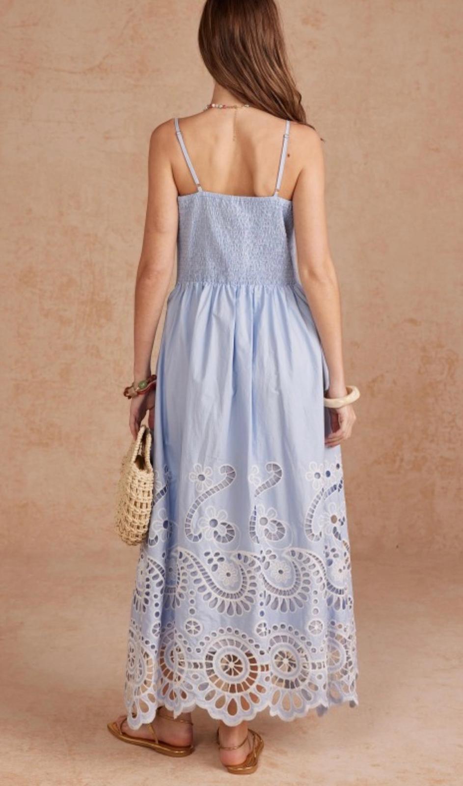 Elisa Scaloped Eyelet Embroidered Midi Dress