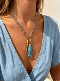 Goldfish Stainless Steel Necklace with Turquoise Gold Plated.