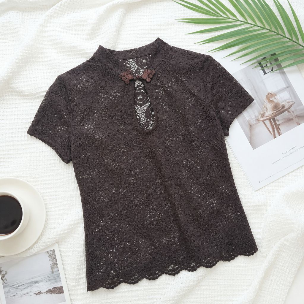 Lace Blouse Blusa de Encaje con boton Chino