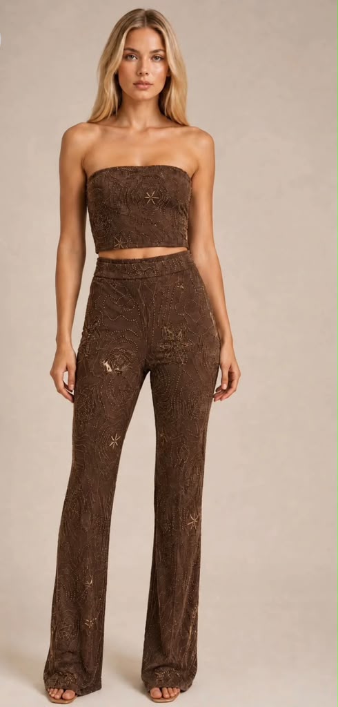 Embellished Set Top and Wide leg Pant