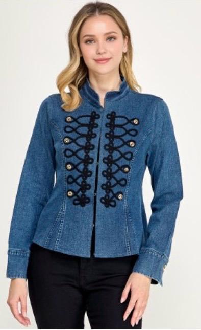 Jacket Denim Military Look Embroidery