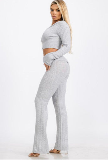 Cable knit Hoodie Sweater Top & Pant Set