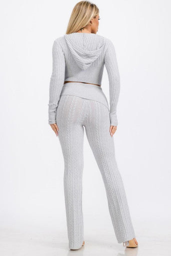 Cable knit Hoodie Sweater Top & Pant Set