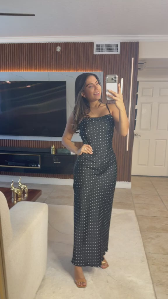 Alba Long Satin Polka Dot Dress