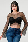 Sexy Studded Pearl Fishnet Crop Top
