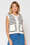 Gold Button Striped Sweater Vest