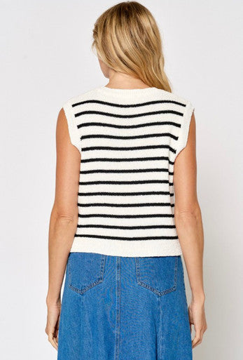 Gold Button Striped Sweater Vest